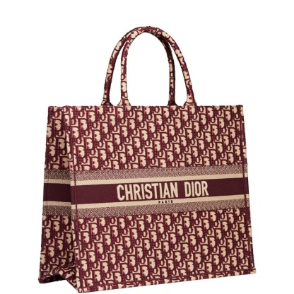 DIR LARGE BOOK TOTE OBLIQUE EMBROIDERY RED 42CM