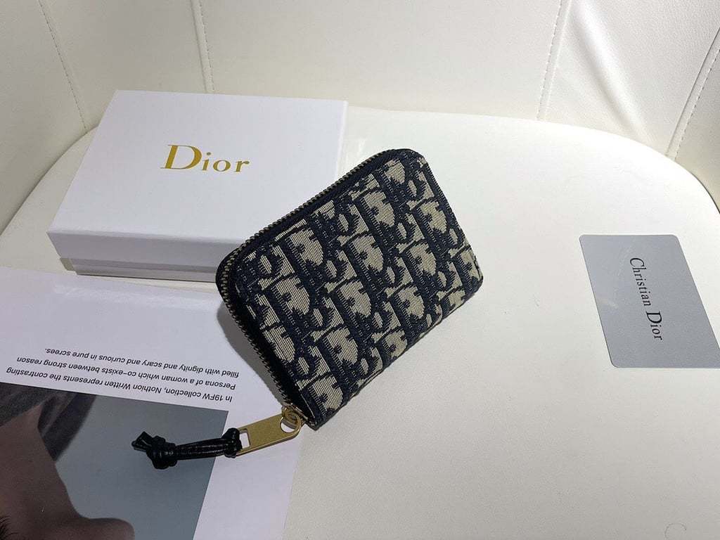 dir OBLIQUE ZIPPER WALLET COIN POUCH BEIGE AND BLACK 11CM 973981