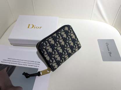 dir OBLIQUE ZIPPER WALLET COIN POUCH BEIGE AND BLACK 11CM 973981