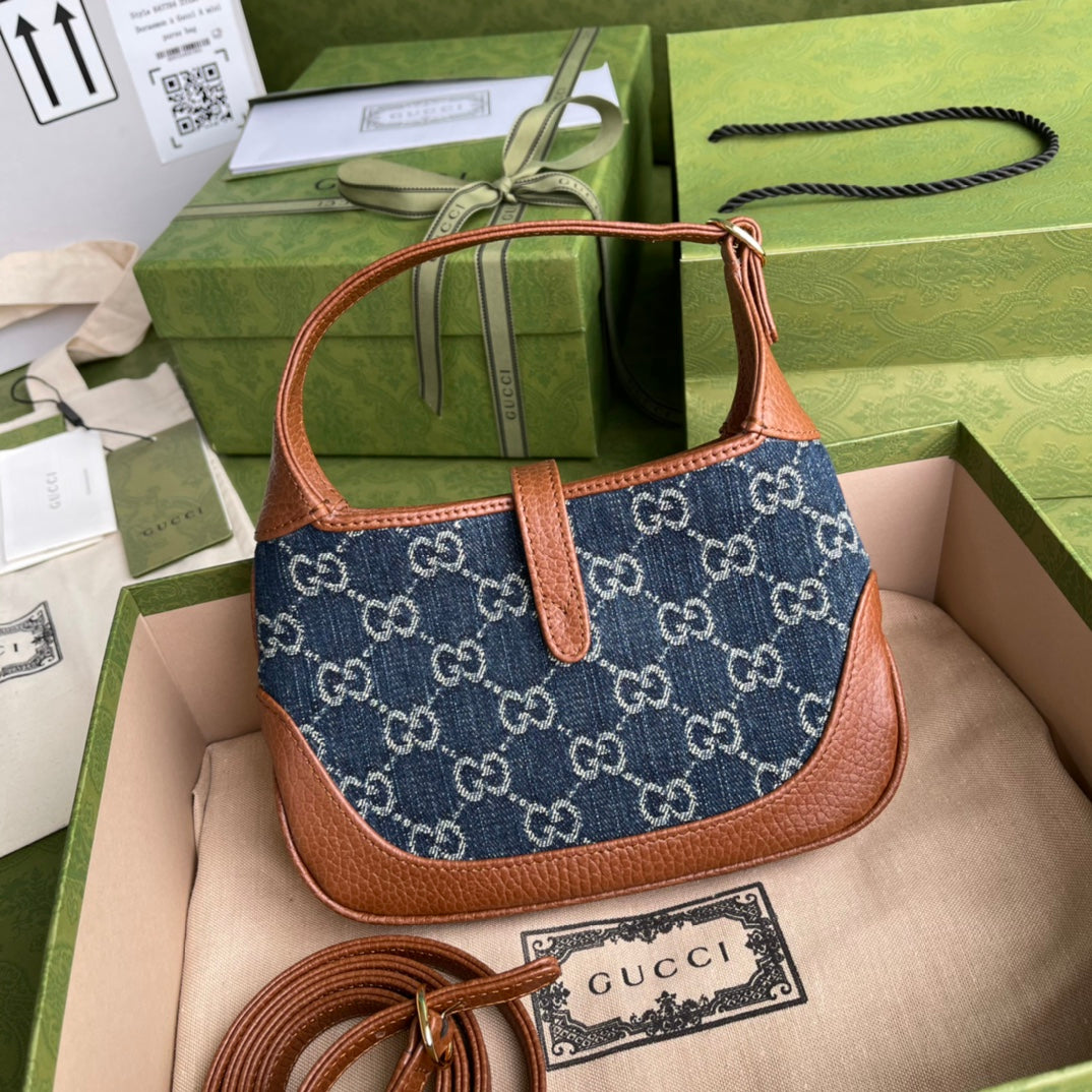 gg Jackie 1961 Mini Shoulder Bag Blue And Ivory gg Jacquard Denim For Women 7.5in/19cm gg ‎637092 2KQgg 8375