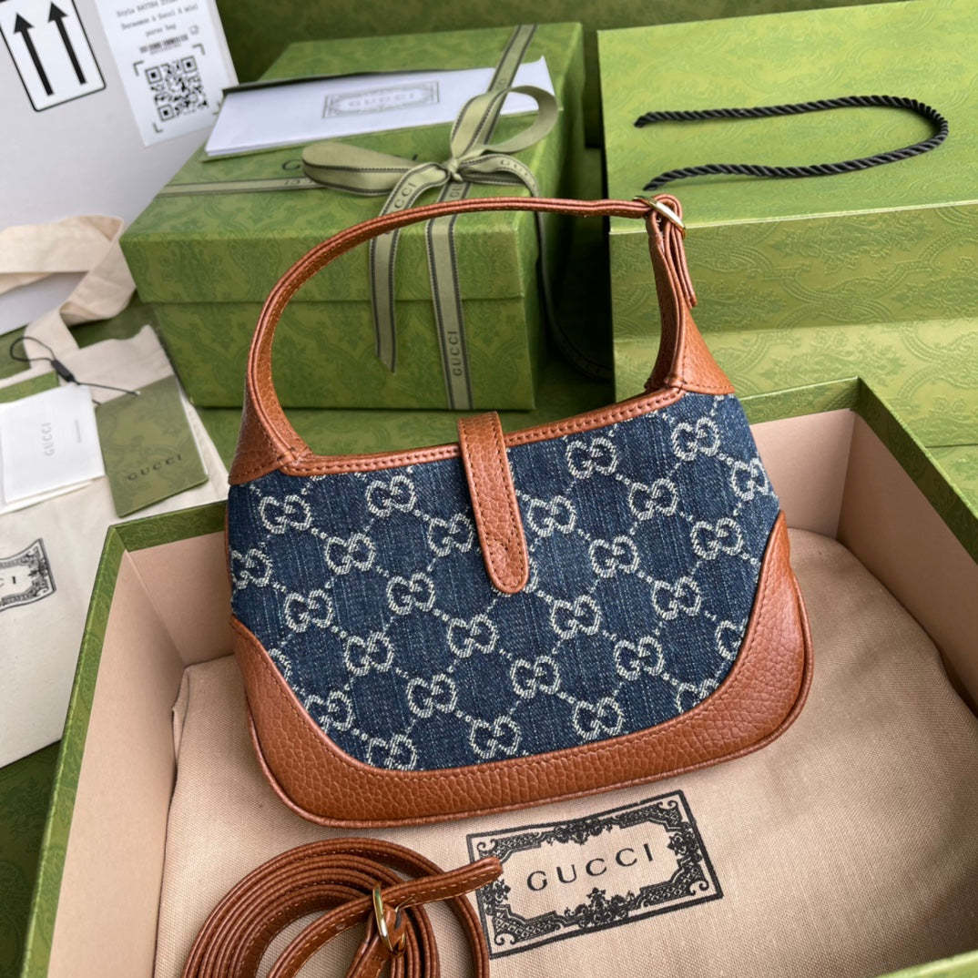 gg Jackie 1961 Mini Shoulder Bag Blue And Ivory gg Jacquard Denim For Women 7.5in/19cm gg ‎637092 2KQgg 8375