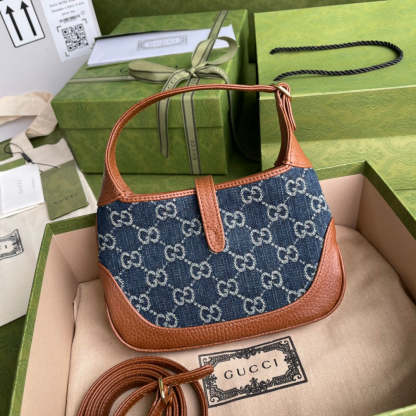 gg Jackie 1961 Mini Shoulder Bag Blue And Ivory gg Jacquard Denim For Women 7.5in/19cm gg ‎637092 2KQgg 8375