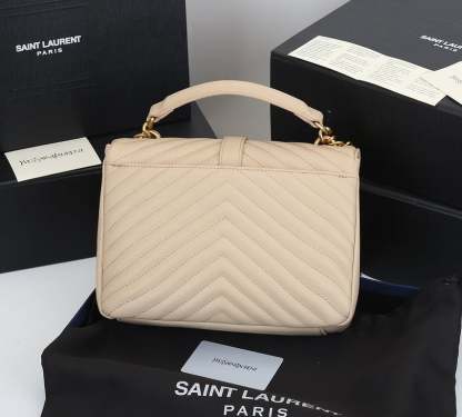 SAINT LAURENT COLLEGE MEDIUM CHAIN BAG IN QUILTED LEATHER BEIGE 24CM