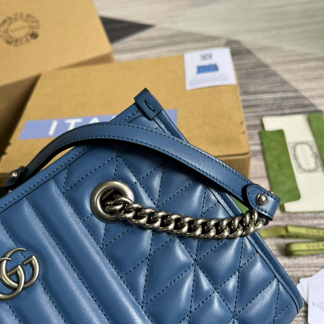 gg Marmont Medium Matelasse Tote Blue For Women, Women&#8217;s Bags 13.6in/34cm gg ‎‎675796 UM8BF 4340