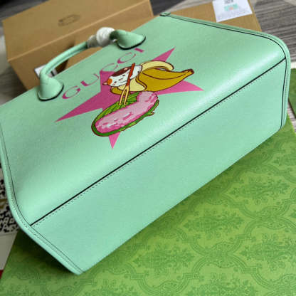 gg Bananya Print Small Tote Green For Women, Women’s Bags 12.2in/31cm gg 659983 U22AG 3067