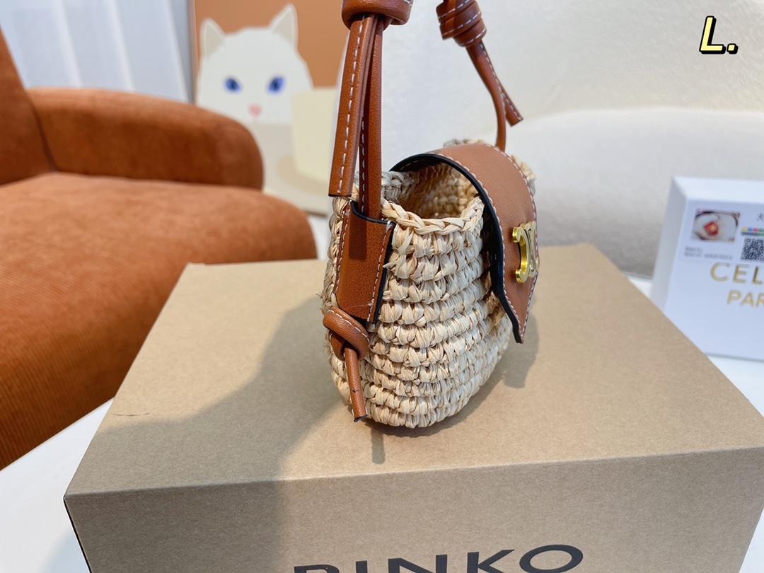 CE CROSSBODY AIRPODS PANIER IN RAFFIA AND CALFSKIN TAN 11CM