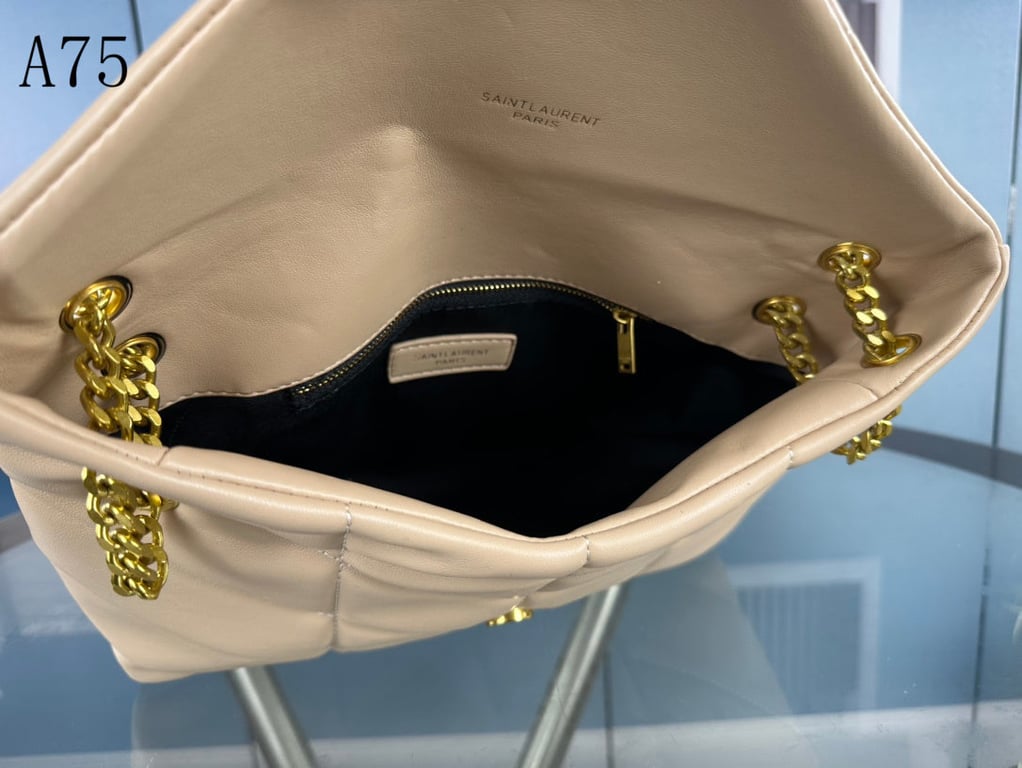 SAINT LAURENT LOULOU BEIGE QUILTED LEATHER SHOULDER BAG 29CM