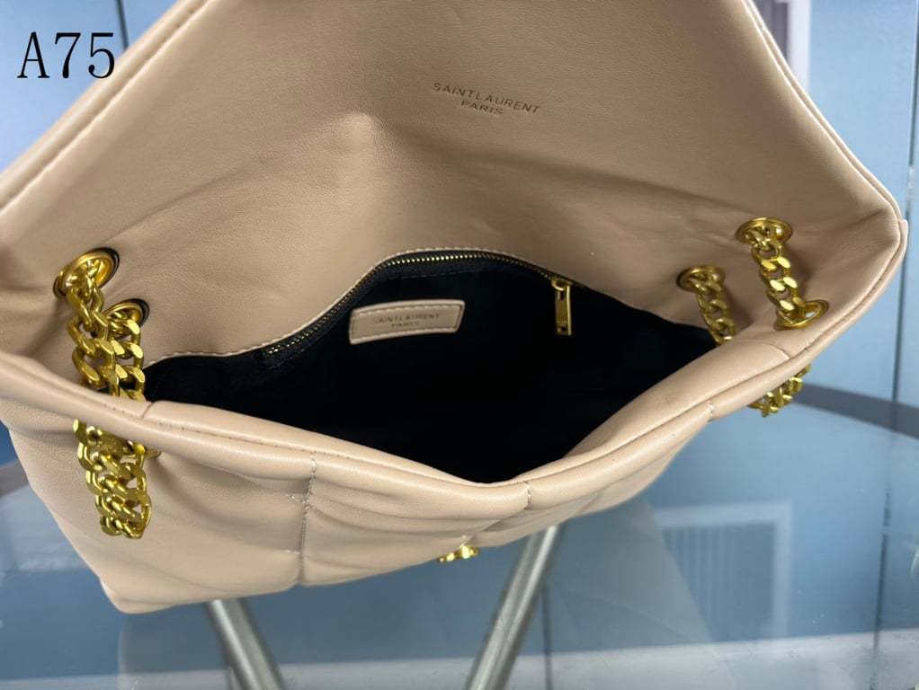 SAINT LAURENT LOULOU BEIGE QUILTED LEATHER SHOULDER BAG 29CM