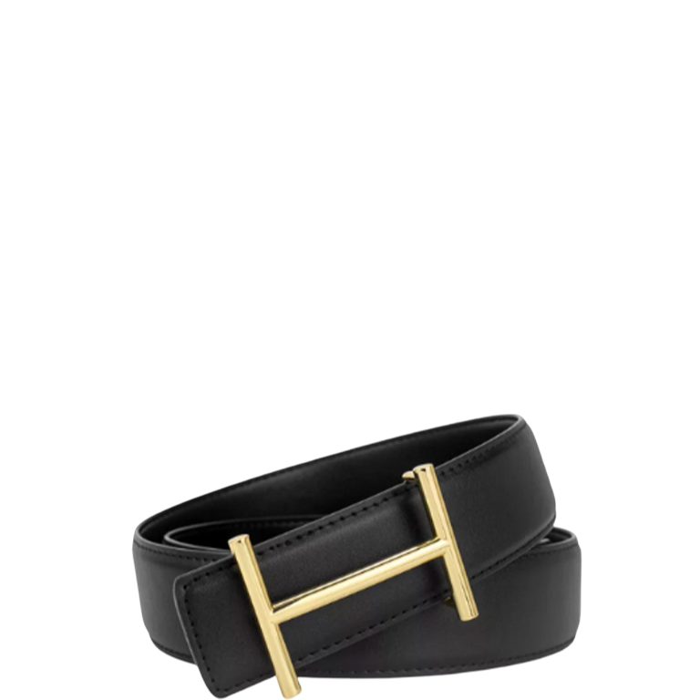 HM LEATHER BELT GOLD BUCKLE BLACK 38MM