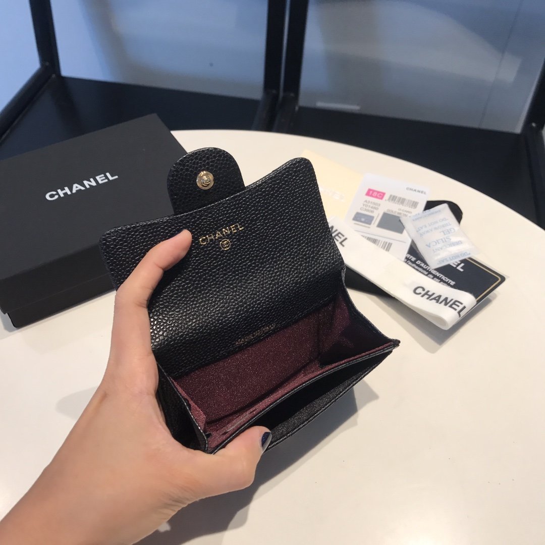 CHL Classic Card Holder Gold Toned Hardware Black For Women, Women’s Wallet 4.5in/11.5cm