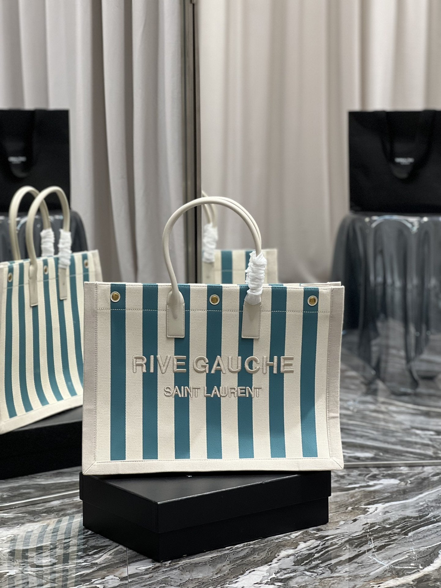 YSSL Rive Gauche Tote Bag In Water Green For Women 18.9in/48cm YSL 499290FAAD51680