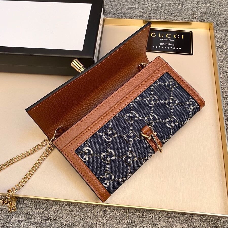 GG JACKIE 1961 CONTINENTAL CHAIN WALLET GG DENIM 19CM