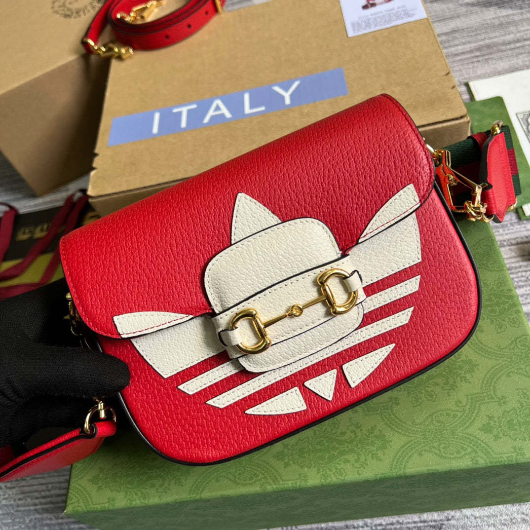gg x Adidas Horsebit 1955 Mini Bag Red For Women, Women’s Bags 8.1in/21cm gg 658574 U3ZDG 6563
