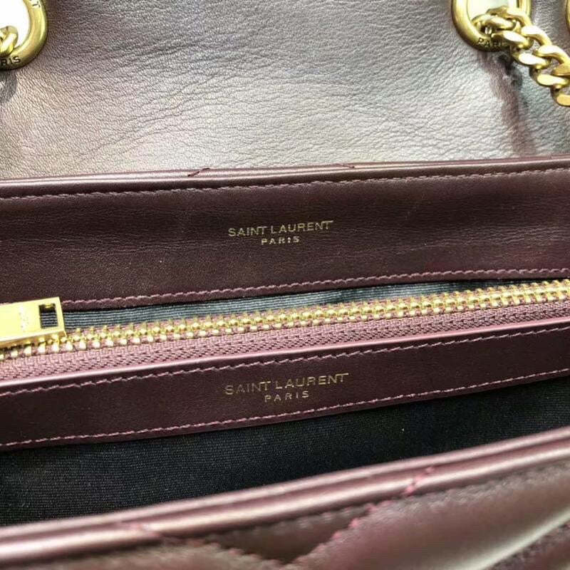YSSL Loulou Small Chain Bag In Matelassé "Y" Burgundy For Women 9.8in/23cm YSL 494699DV7276475