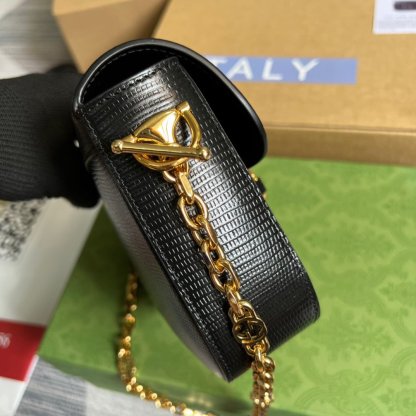 gg Horsebit 1955 Lizard Mini Bag Black For Women, Women&#8217;s Bags 8in/20cm gg