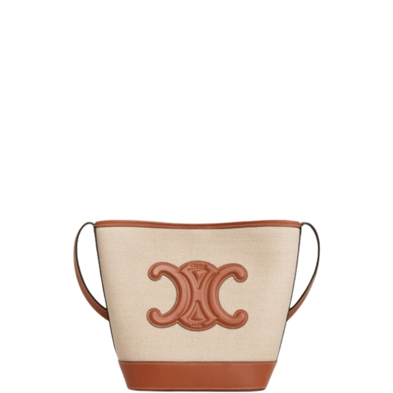 CE CUIR TRIOMPHE IN TEXTILE AND CALFSKIN NATURAL TAN BAG BUCKET