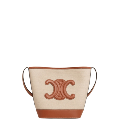 CE CUIR TRIOMPHE IN TEXTILE AND CALFSKIN NATURAL TAN BAG BUCKET