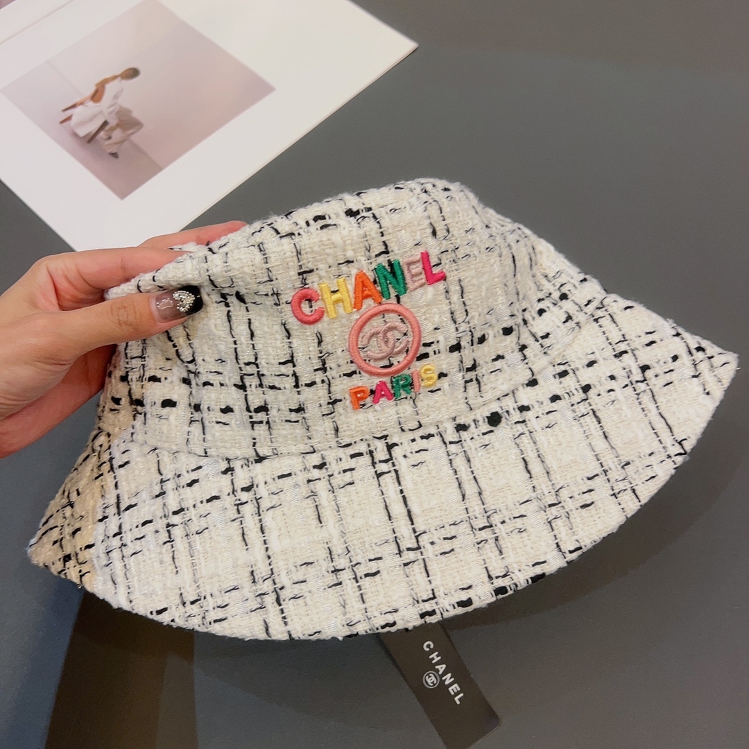 CC FANTASY TWEED MULTICOLOR LOGO BUCKET HAT WHITE