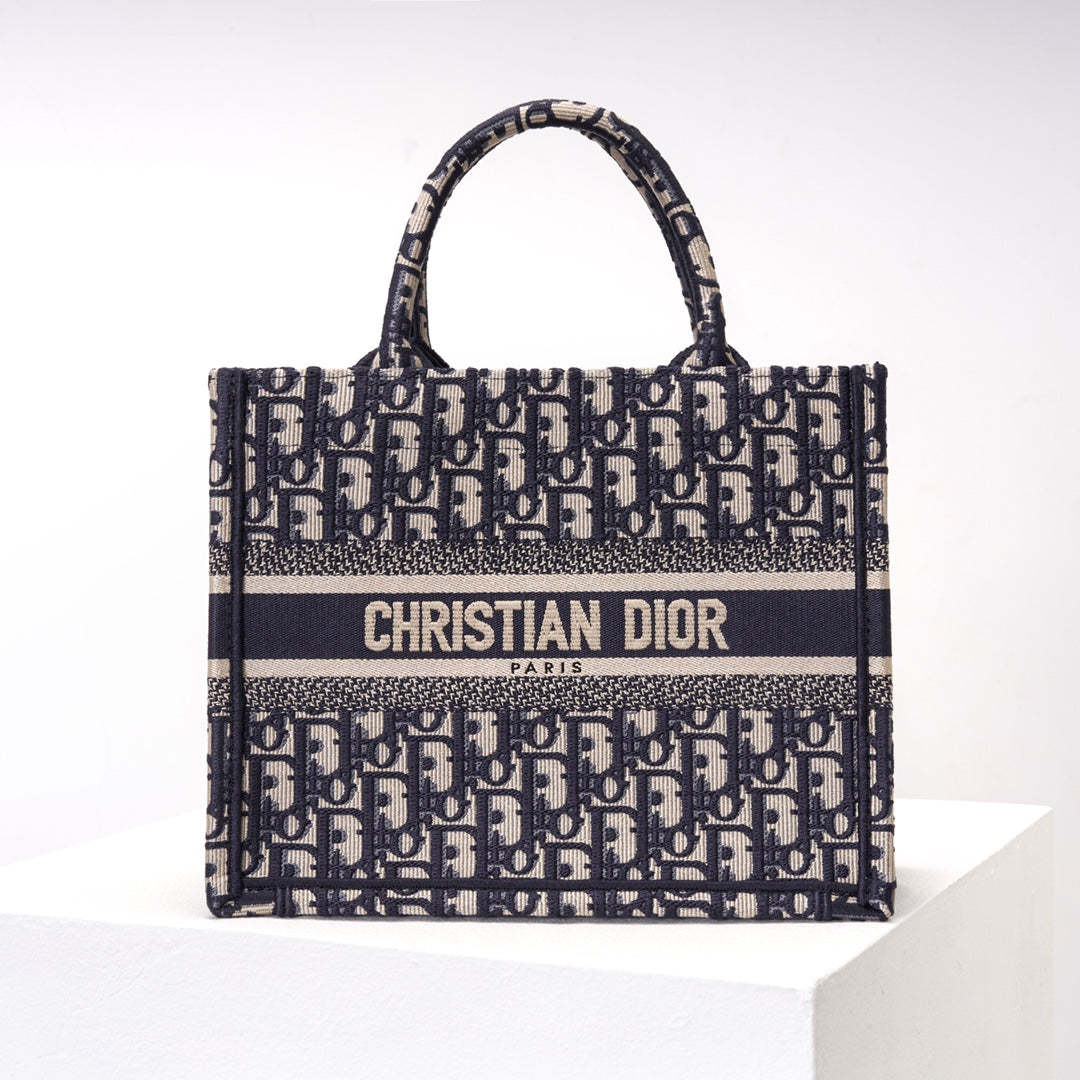 DO1286 Book Tote CHRISTIAN mini 26.5cm Oblique blue-3 Embroidery Handbag