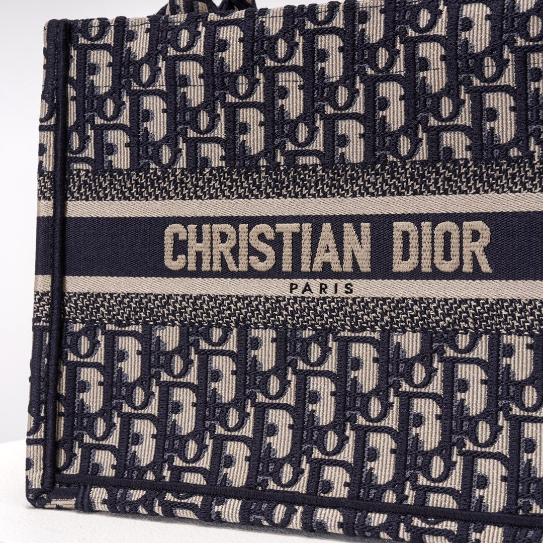 DO1286 Book Tote CHRISTIAN mini 26.5cm Oblique blue-3 Embroidery Handbag
