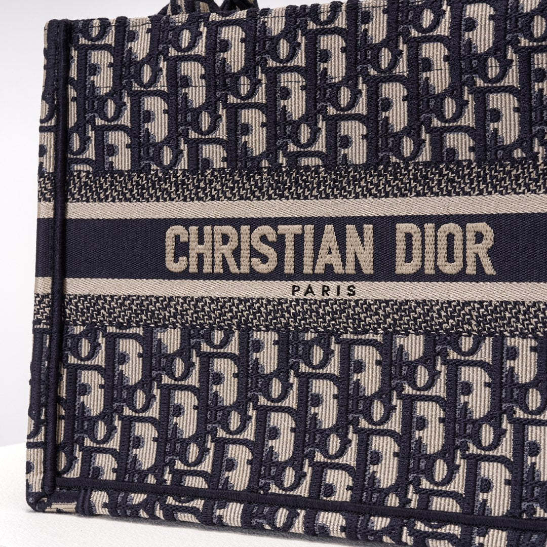 DO1286 Book Tote CHRISTIAN mini 26.5cm Oblique blue-3 Embroidery Handbag
