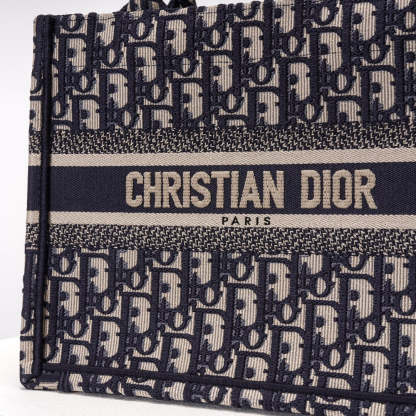 DO1286 Book Tote CHRISTIAN mini 26.5cm Oblique blue-3 Embroidery Handbag