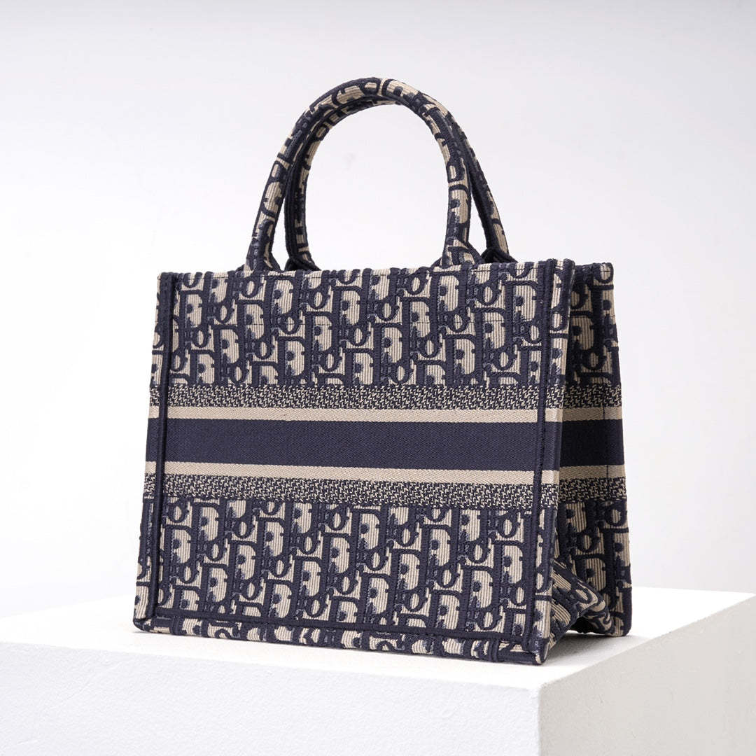 DO1286 Book Tote CHRISTIAN mini 26.5cm Oblique blue-3 Embroidery Handbag