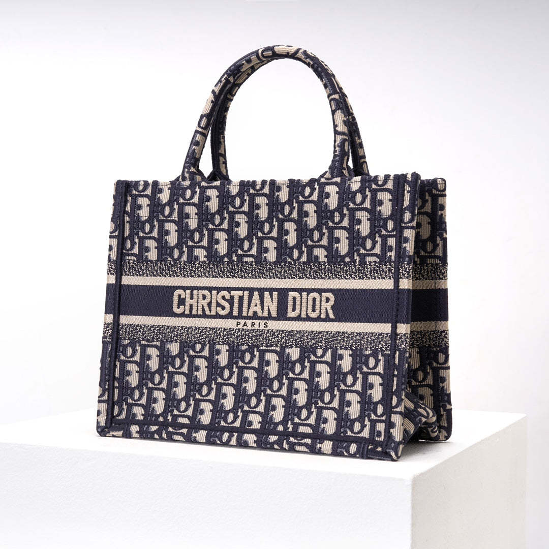 DO1286 Book Tote CHRISTIAN mini 26.5cm Oblique blue-3 Embroidery Handbag