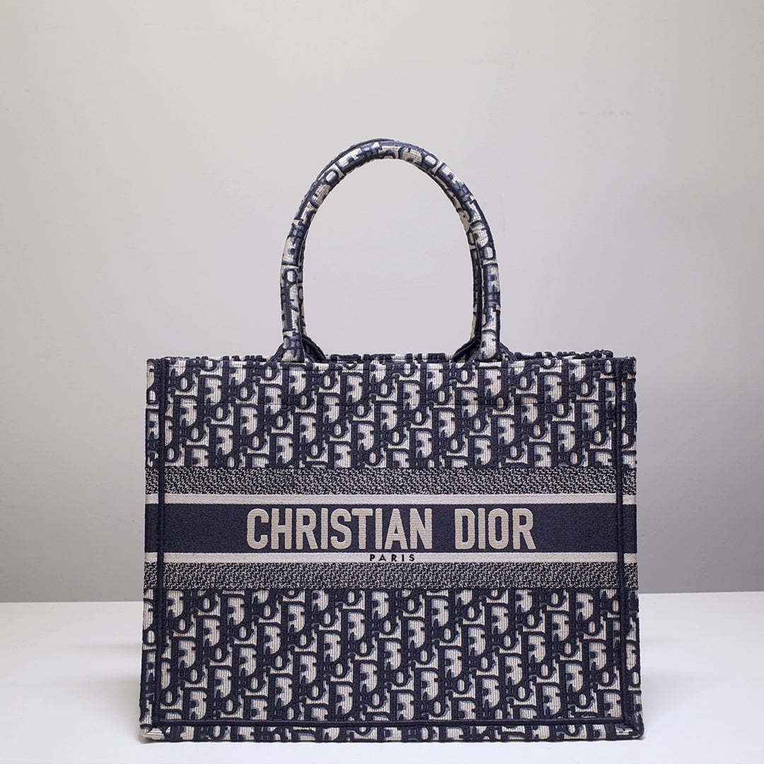 DO1286 Book Tote big size 36.5cm 41.5cm Oblique Embroidery blue