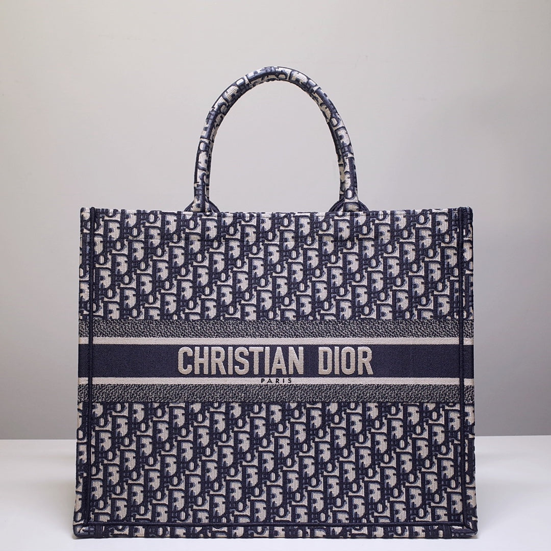 DO1286 Book Tote big size 36.5cm 41.5cm Oblique Embroidery blue