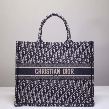 DO1286 Book Tote big size 36.5cm 41.5cm Oblique Embroidery blue