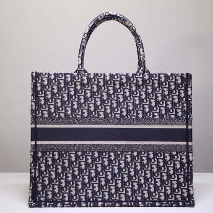 DO1286 Book Tote big size 36.5cm 41.5cm Oblique Embroidery blue
