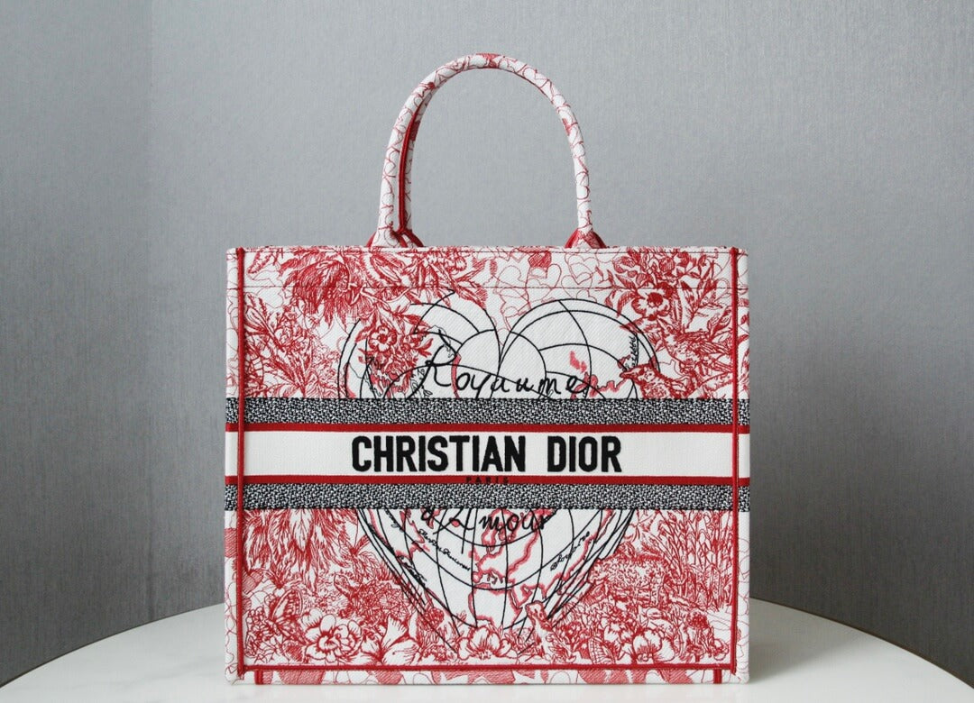 DO1286 Book Tote BIG size 41.5cm Embroidery LOGO red Handbag