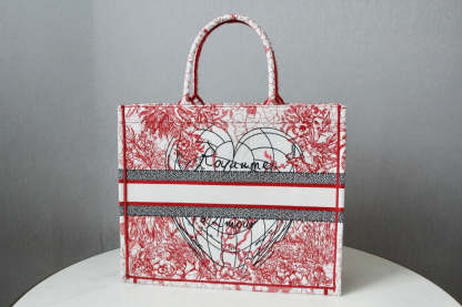 DO1286 Book Tote BIG size 41.5cm Embroidery LOGO red Handbag