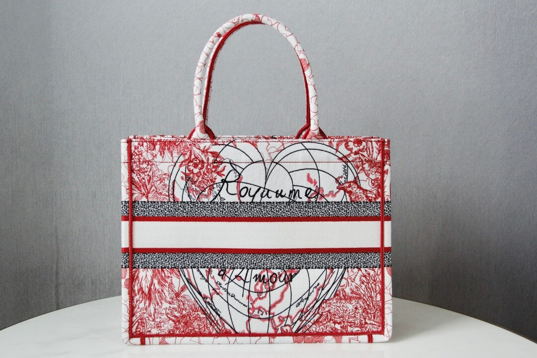 DO1286 Book Tote BIG size 41.5cm Embroidery LOGO red Handbag