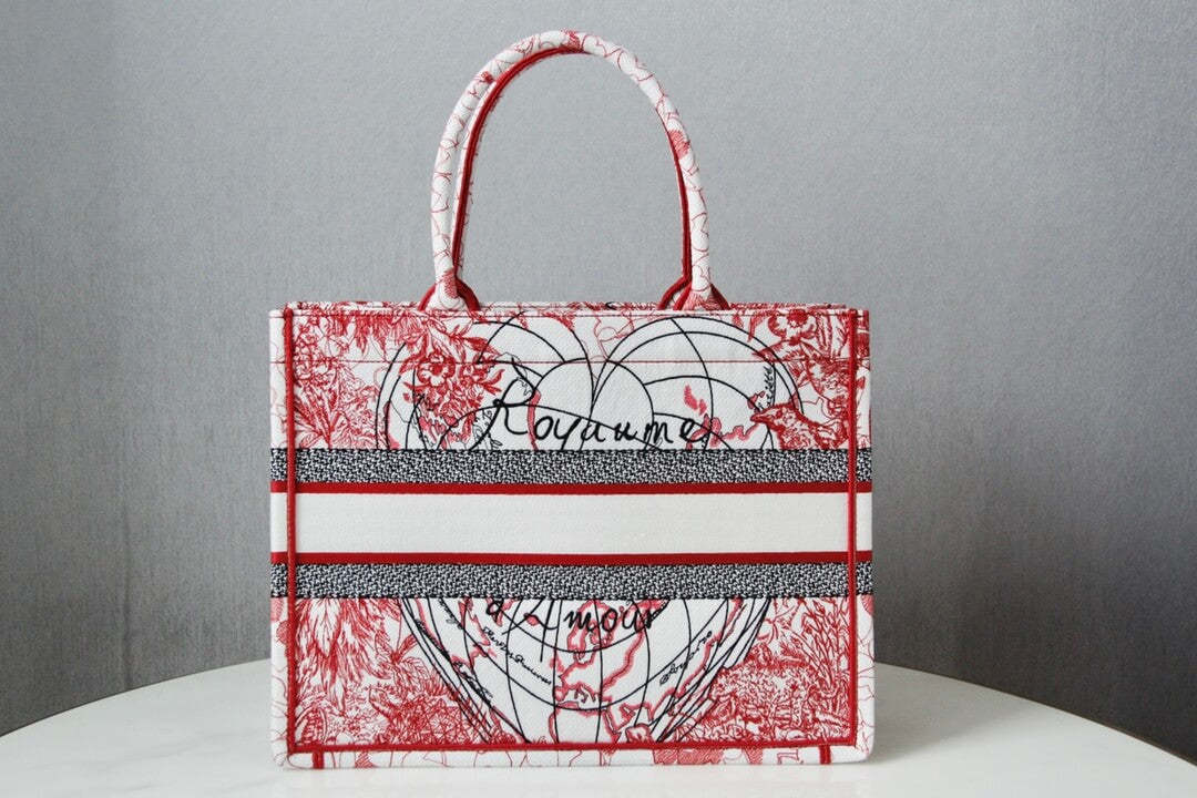 DO1286 Book Tote BIG size 41.5cm Embroidery LOGO red Handbag