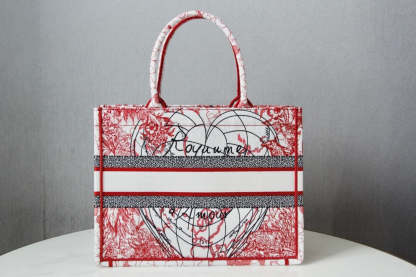 DO1286 Book Tote BIG size 41.5cm Embroidery LOGO red Handbag