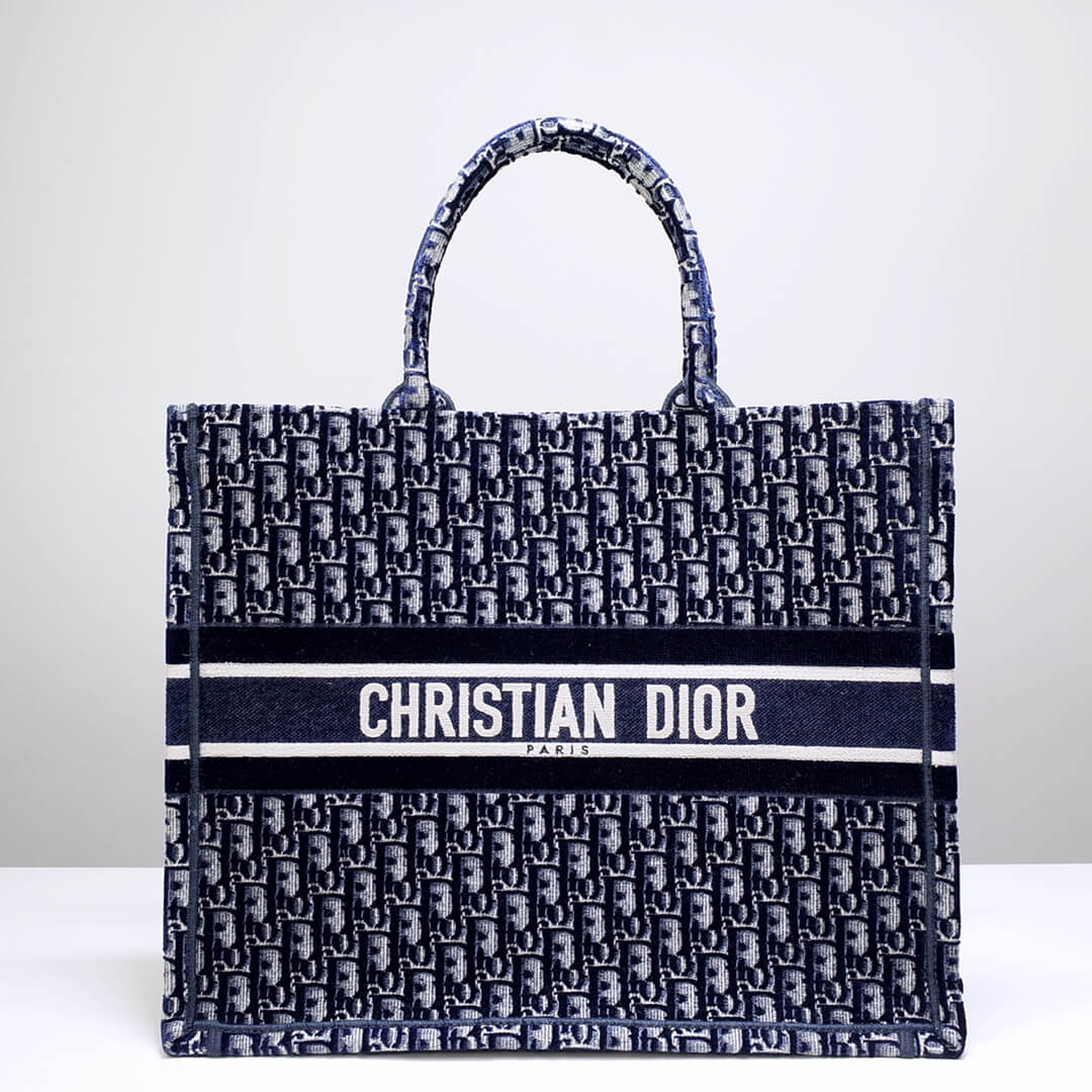 DO1286 Book Tote big size 36.5cm 41.5cm Oblique Embroidery blue white-2