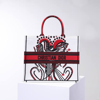 DO1286 Book Tote big size 36.5cm 41.5cm Oblique Embroidery white red