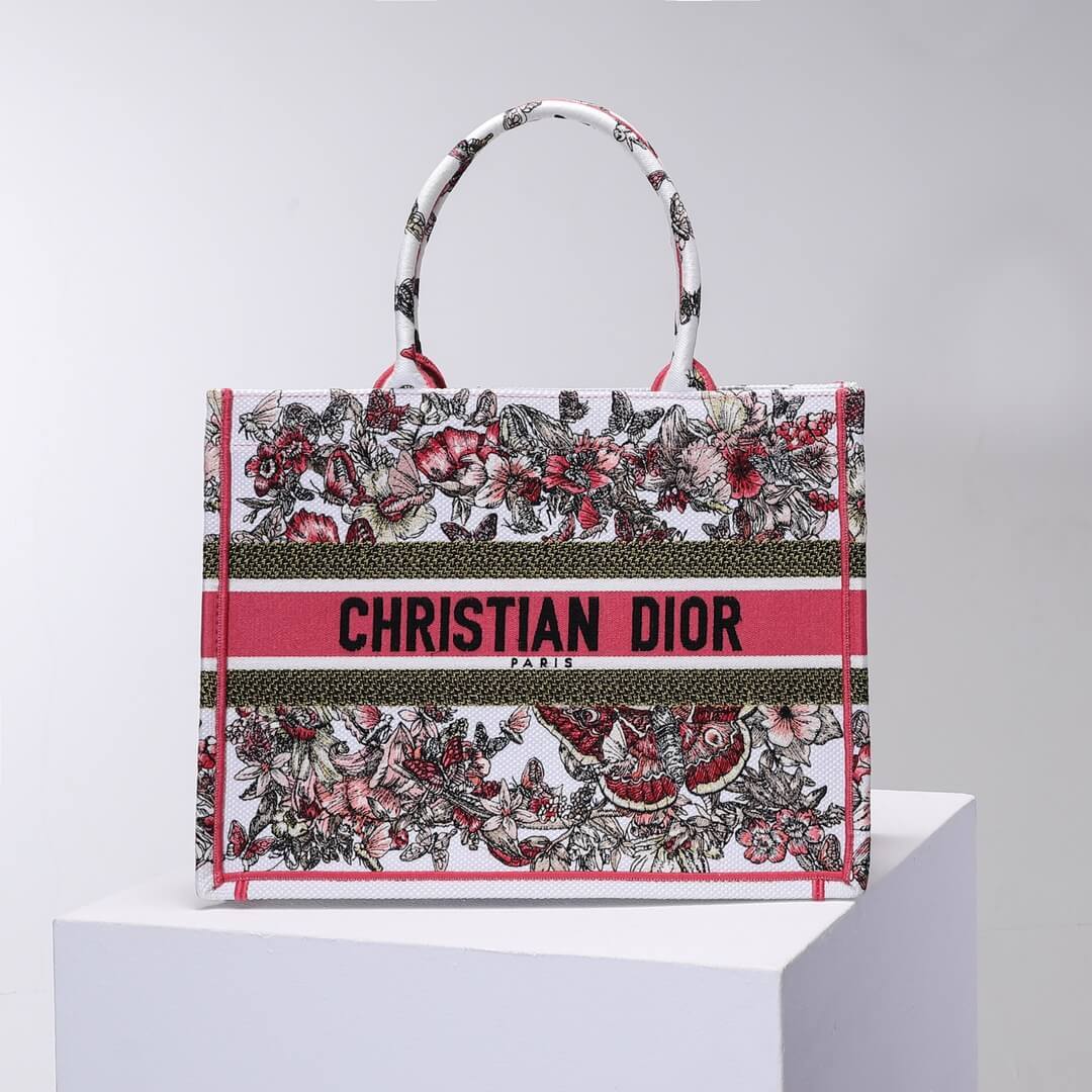 DO1286 Book Tote big size 36.5cm 41.5cm Oblique Embroidery white red-2