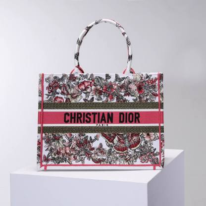 DO1286 Book Tote big size 36.5cm 41.5cm Oblique Embroidery white red-2