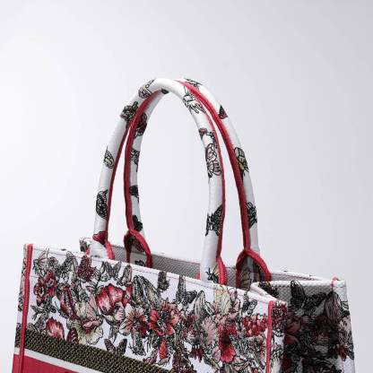 DO1286 Book Tote big size 36.5cm 41.5cm Oblique Embroidery white red-2