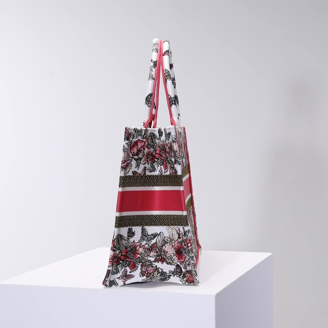 DO1286 Book Tote big size 36.5cm 41.5cm Oblique Embroidery white red-2