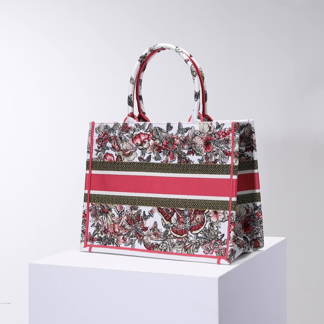 DO1286 Book Tote big size 36.5cm 41.5cm Oblique Embroidery white red-2