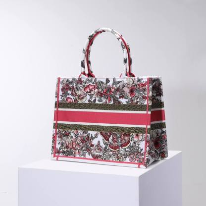 DO1286 Book Tote big size 36.5cm 41.5cm Oblique Embroidery white red-2