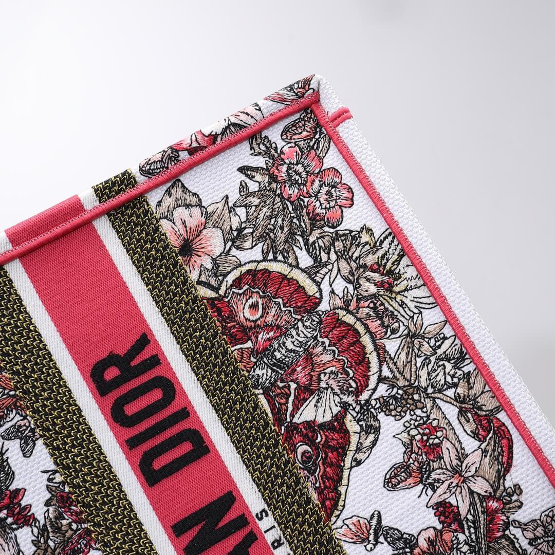DO1286 Book Tote big size 36.5cm 41.5cm Oblique Embroidery white red-2