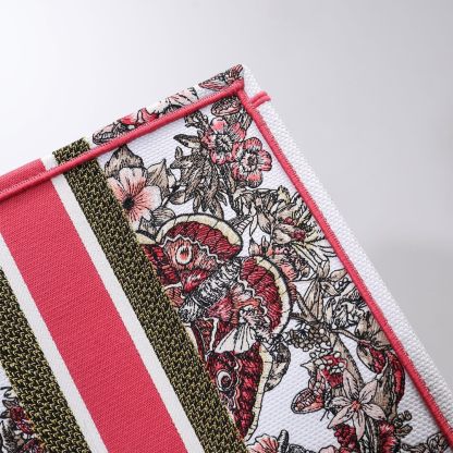 DO1286 Book Tote big size 36.5cm 41.5cm Oblique Embroidery white red-2