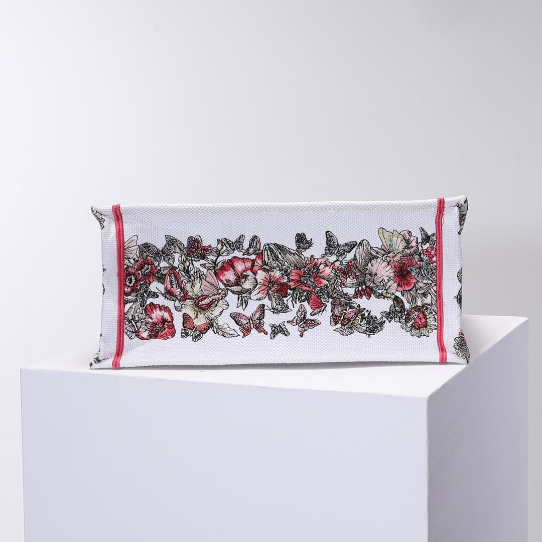 DO1286 Book Tote big size 36.5cm 41.5cm Oblique Embroidery white red-2