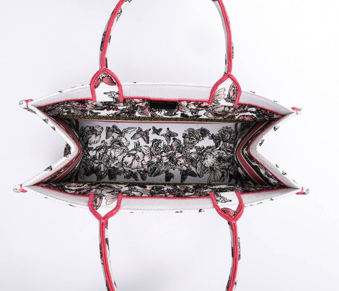 DO1286 Book Tote big size 36.5cm 41.5cm Oblique Embroidery white red-2