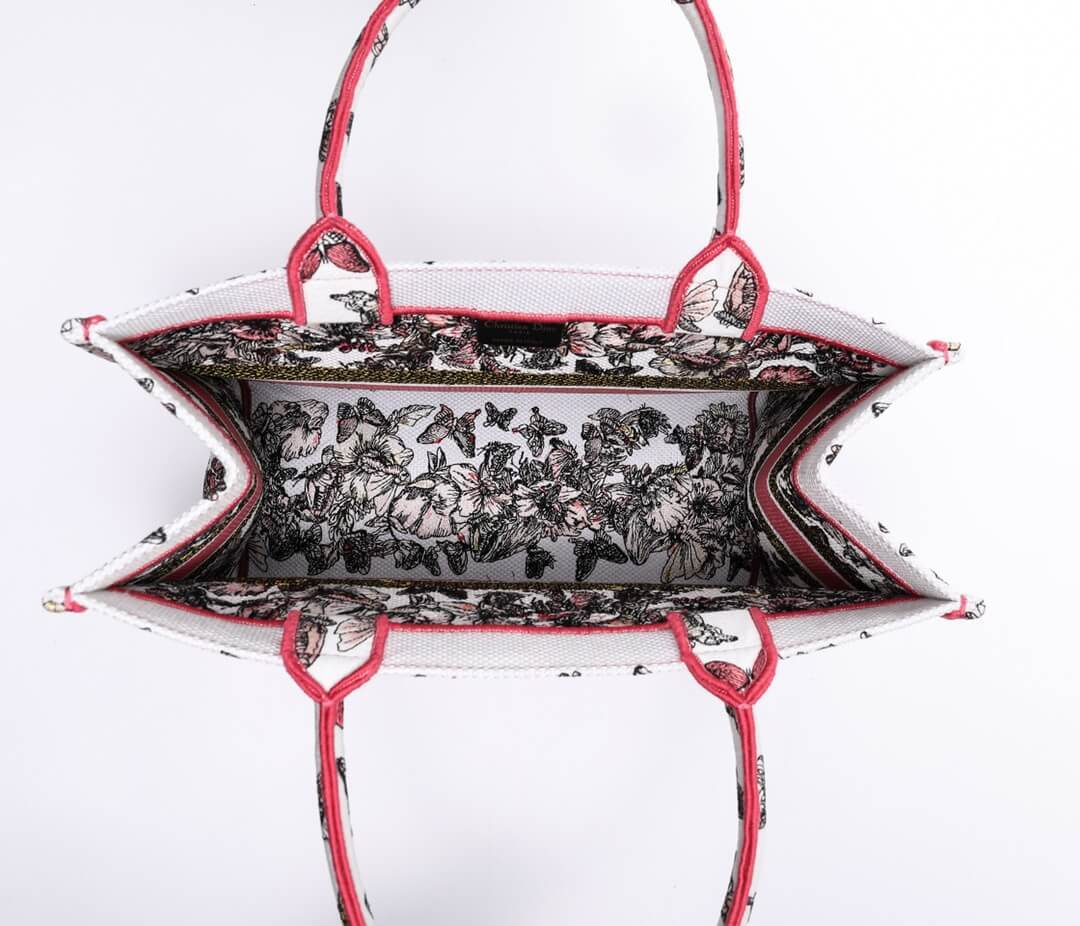 DO1286 Book Tote big size 36.5cm 41.5cm Oblique Embroidery white red-2